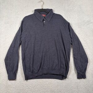 Marks & Spencer Men XL Extrafine Merino Wool Polo Sweater Italian Dark Gray Golf